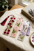 Handmade floral resin bookmarks with dried flowers and tassels